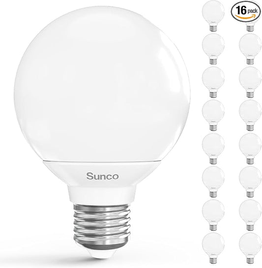 Sunco 16 Pack G25 LED Light Bulbs, Vanity Globe Bathroom Light Bulb, 450 LM, 5000K Daylight, 6W (40W Equivalent), Dimmable Mirror Vanity Decorative Bulb, E26 Base UL