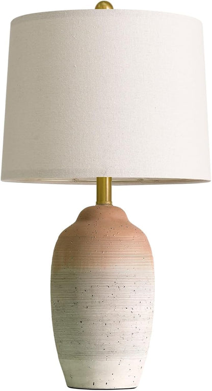 24.5" Vintage Ceramic Table Lamp - Single Farmhouse Rustic Bedside Lamp with Natural Textured Finish, Nightstand Lamps for Living Room, Bedroom, End Table, Office White and Brown