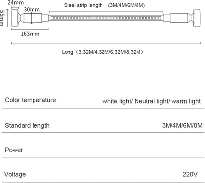 Skyline Steel Strip Light Linear Wall Lamp Strip Family Decoration Steel Bar Villa Aisle Bar DIY Length LED Light Cutting Slim Sconce for Wall Ceiling Floor Lighting,3000K Black 315Inch