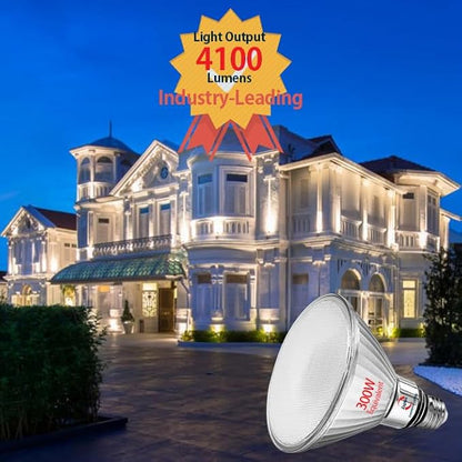 Explux 300 Watt Equivalent PAR38 LED Flood Light Bulb, Ultra Bright 4100 Lumens, Full-Glass Outdoor Waterproof & Anti-Ageing, Non-Dimmable, E26 Medium Base Spotlight, Daylight 5000K, 2-Pack