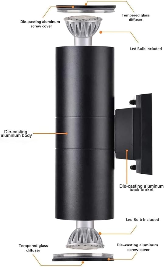 Outdoor Wall Light,Bling Dusk to Dawn Exterior Lighting with Sensor - ETL Listed,Aluminum Waterproof Wall Mount Cylinder Design - Up Down Light Fixture for Porch, Backyard and Patio (2 Pack)