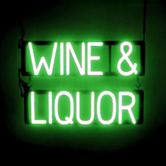 SpellBrite WINE & LIQUOR Sign | Wine-Related Sign with Neon Look, Green LED Light Source | 22.0" x 15.0"