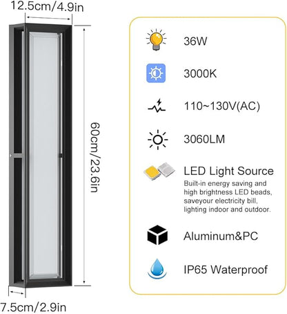Sytmhoe Exterior Wall Lights, 10%-100% Dimmable LED Modern Porch & Patio Wall Light Fixture, 23.6in Black Exterior Sconce Wall Mounted Lights Suitable for Garage Living Room Courtyard House(3000K)