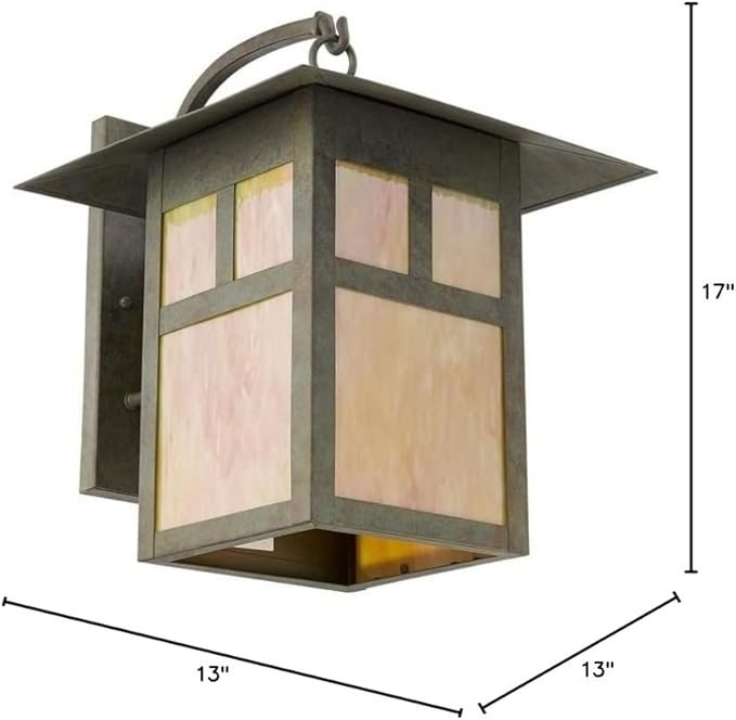 Livex Lighting 2137-07 Montclair Mission 1 Light Outdoor Bronze Finish Solid Brass Wall Lantern with Iridescent Tiffany Glass