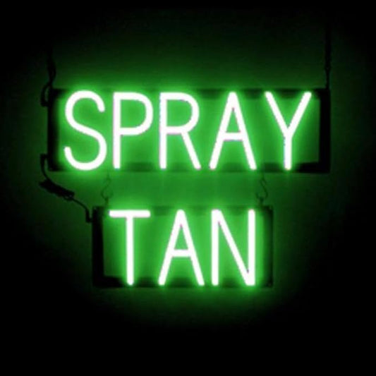 SpellBrite SPRAY TAN Sign | Beauty-Related Sign with Neon Look, Green LED Light Source | 21.1" x 15.0"