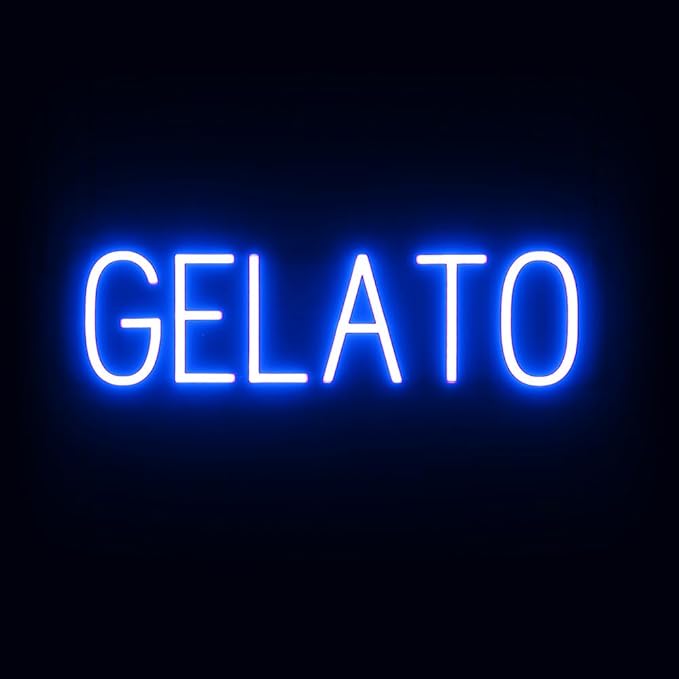 SpellBrite GELATO Sign | Treat-Related Sign with Neon Look, Blue LED Light Source | 24.0" x 6.3"