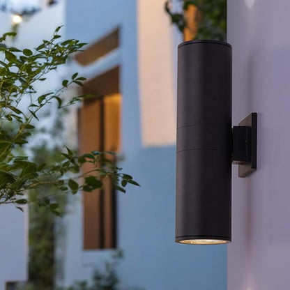 Cerdeco 15" Black Modern Outdoor Wall Light 2 Pack,Cylinder Up Down Aluminum Exterior Wall Sconce for House Porch Garage Patio Doorway Entryway,ETL Listed