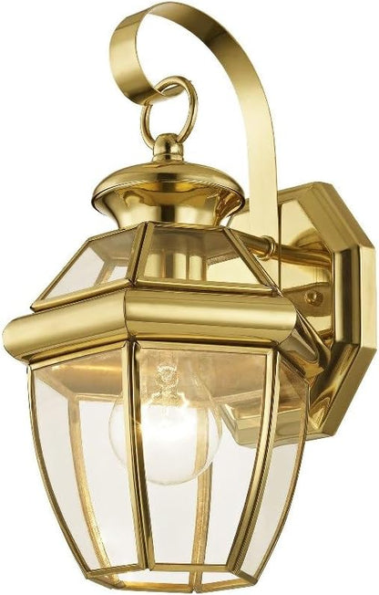 Livex Lighting 2051-01 Monterey 1 Light Outdoor Antique Brass Finish Solid Brass Wall Lantern with Clear Beveled Glass