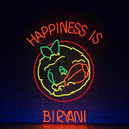Happiness Is Biryani Neon Sign, Indian Biryani Led Sign, Restaurant Led Light, Indian Kitchen Wall Décor Size:22inches