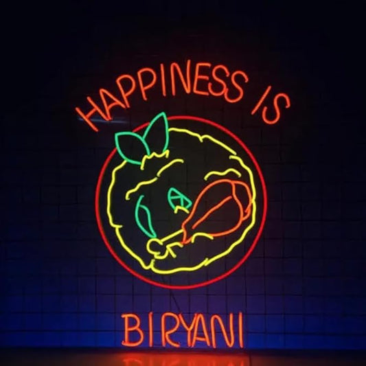 Happiness Is Biryani Neon Sign, Indian Biryani Led Sign, Restaurant Led Light, Indian Kitchen Wall Décor Size:22inches