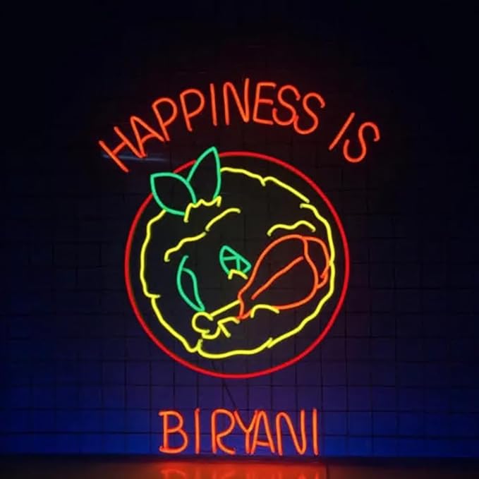 Happiness Is Biryani Neon Sign, Indian Biryani Led Sign, Restaurant Led Light, Indian Kitchen Wall Décor Size:22inches