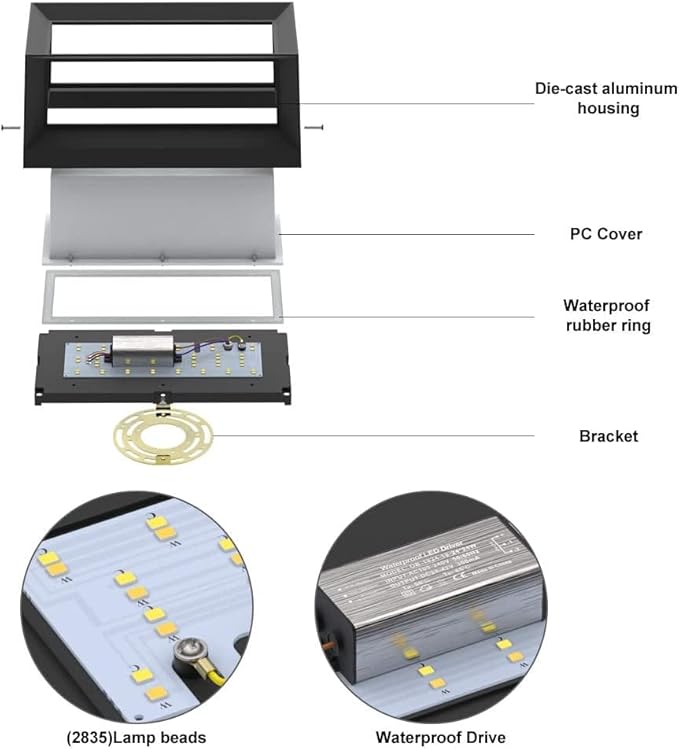 Sytmhoe Porch Lights Outdoor Wall Sconce, 24W 2400LM 5000K Modern LED Porch & Patio Lights, Aluminum Exterior Light Fixture Matt Black IP65 Waterproof for Hallway House Backyard Garage Lighting.