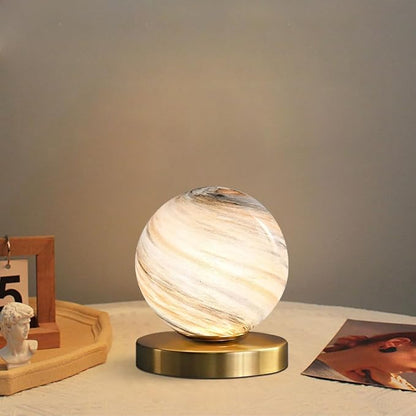 Bedside Table Lamp Gold Desk Lamp Reading Lamp with Handblown Glass Globe Shade, Plug in Table Desk Lamp for Bedroom Office Library Study Room