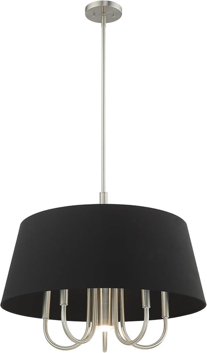 Livex Lighting 51356-91 Belclaire - Six Light Chandelier, Brushed Nickel Finish with Black Fabric Shade