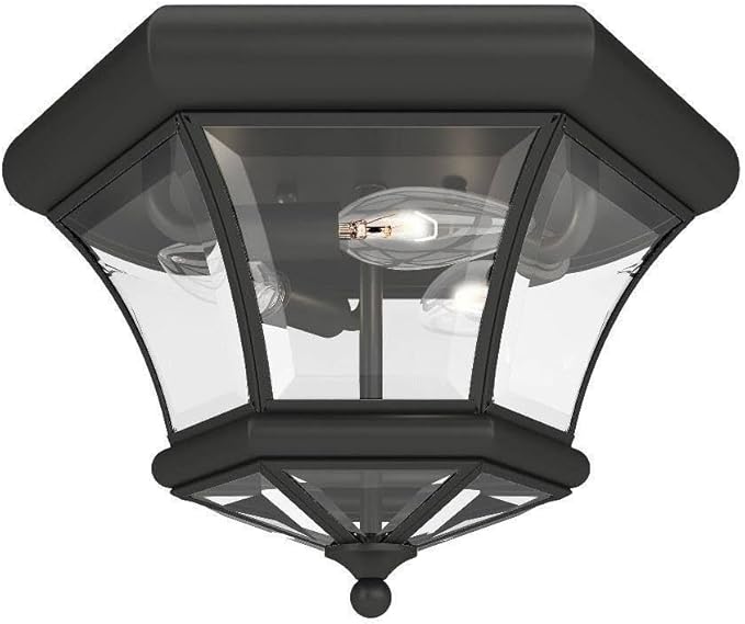 Livex Lighting 7053-04 Monterey Light Outdoor/Indoor Black Finish Solid Brass Flush Mount with Clear Beveled Glass