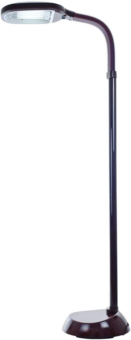 Bedford Home Floor Lamp - Full Spectrum Natural Sunlight Lamp with Bendable Neck - Reading, Craft, and Esthetician Light (Brown Woodgrain)