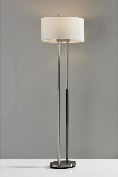 Adesso 4016-22 Duet 62" Floor Lamp, Satin Steel, Smart Outlet Compatible