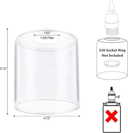 1 Pack Clear Glass Lamp Shade, with 1-5/8" Fitter Opening, Cylinder Glass Lamp Shade Replacement for Table Lamps,Wall Lamps,Pendant lights and Bathroom Vanity lights.
