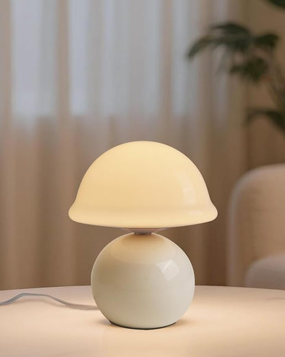 Mushroom Table Lamp for Bedroom, Cozy Bedside Lamp with Glass Shade, Stepless Dimmable Nightstand Lamp for Relaxing Bedroom Decor & Aesthetic Home (White)