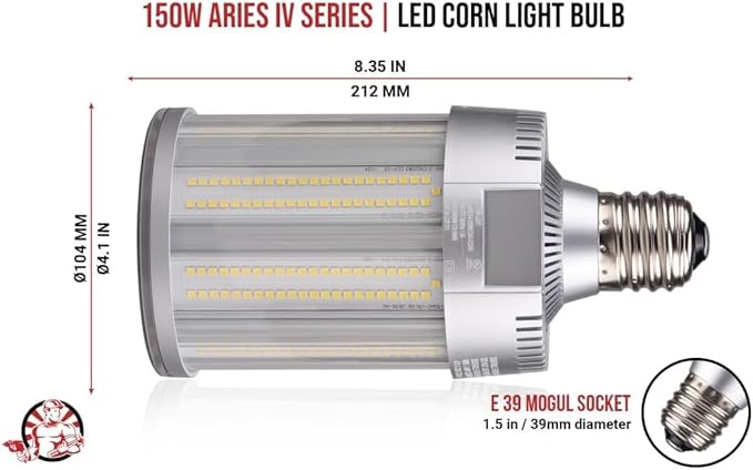 RuggedGrade Aries III Series 150W LED Corn Bulb | 22,200 Lumens | 5000K Bright White | E39 Mogul Base | Dimmable High Lumen Retrofit Lamp | Indoor/Outdoor Use | DLC 5.1 Premium
