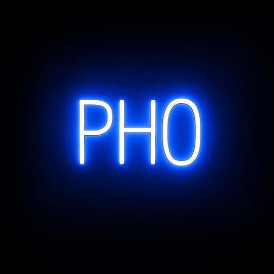 SpellBrite PHO Sign | Restaurant-Related Sign with Neon Look, Blue LED Light | 13.2" x 6.3"