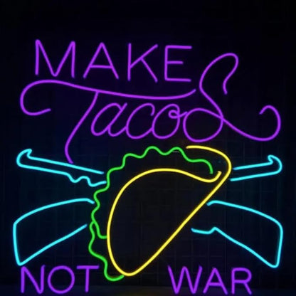 Make Tacos Not War Neon Sign,20" Mexican Tacos Led Sign, Mexico Restaurant Wall Decor, Tacos Kitchen Wall Art