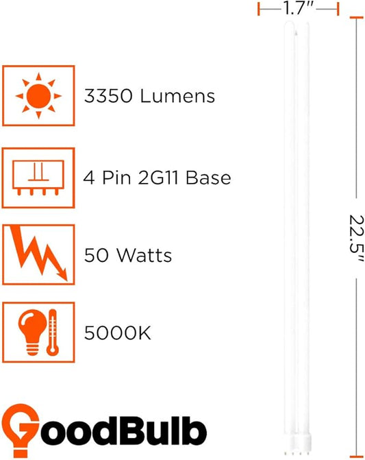 GoodBulb PLL50/850 50W 22.5" Twin Tube Compact Fluorescent Light Bulb 4-pin 2G11 Base 5000K Daylight 3350 Lumens Car Dealership Lighting Pack of 10