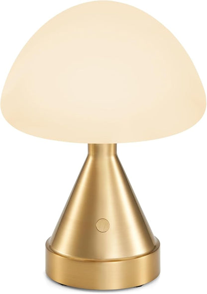 Small Cordless Mushroom Table Lamp, Mini Rechargeable Battery Powered Night Light, Touch Control Dimmable, Portable Gold Lamp for Kitchen Restaurant Dining Table Bathroom Patio