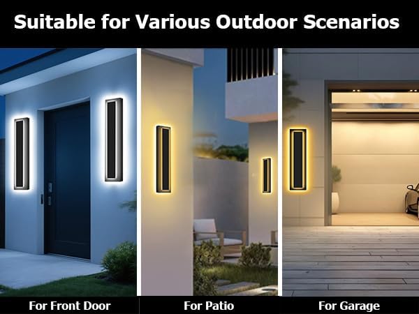 Picico 2pcs 24in Modern LED Outdoor Wall Lights, Dimmable Black Exterior Wall Sconce Lighting Fixtures, Rectangular Mini Outdoor Garage Lights, 360° Beam Angle,Vertical Outdoor Lights for House Porch