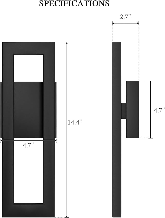 LamQee 14" Modern Outdoor Wall Lights, 3000K 1000LM Integrated LED Exterior Lighting Fixtures with Rectangle Frame, Matte Black Linear Outside Sconce Wall Mount for House Front Porch Patio Garage Door