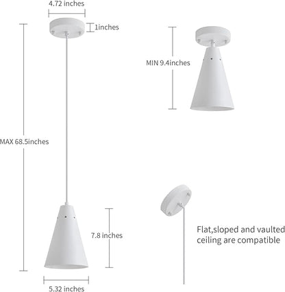 Dijiahua White Pendant Lights Kitchen Island,Dining Room Light Fixtures Over Table 3 Pack with Cone Metal Shade, Modern Farmhouse Mini Chandeliers,Adjustable Cord Hanging Lighting for Bar,Sink