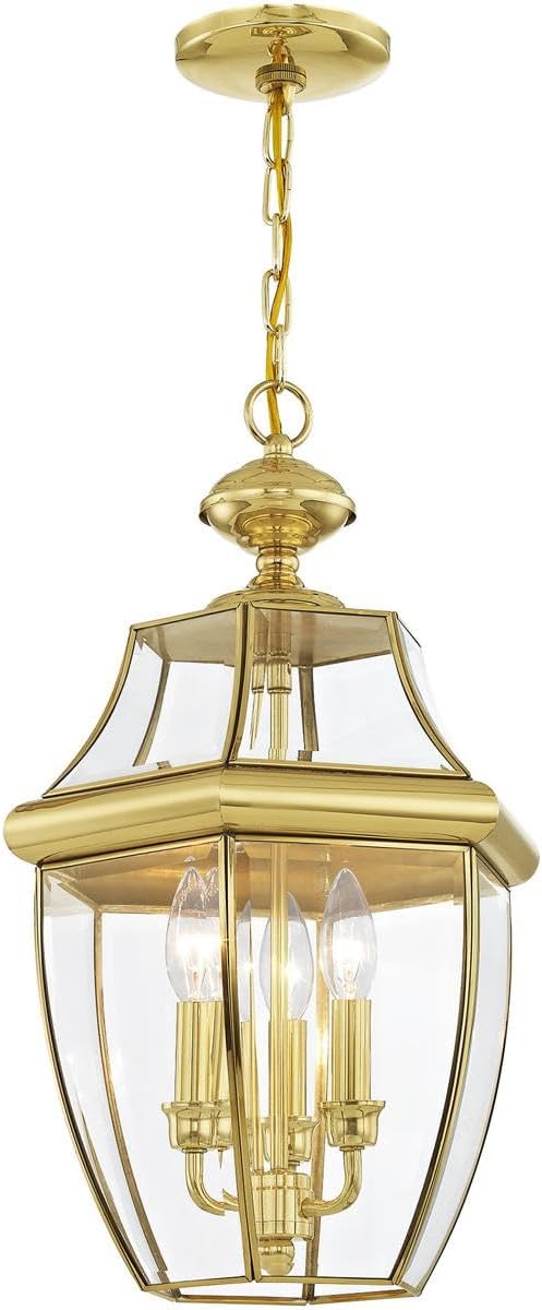 Livex Lighting 2355-02 Monterey 3-Light Outdoor Hanging Lantern, Polished Brass