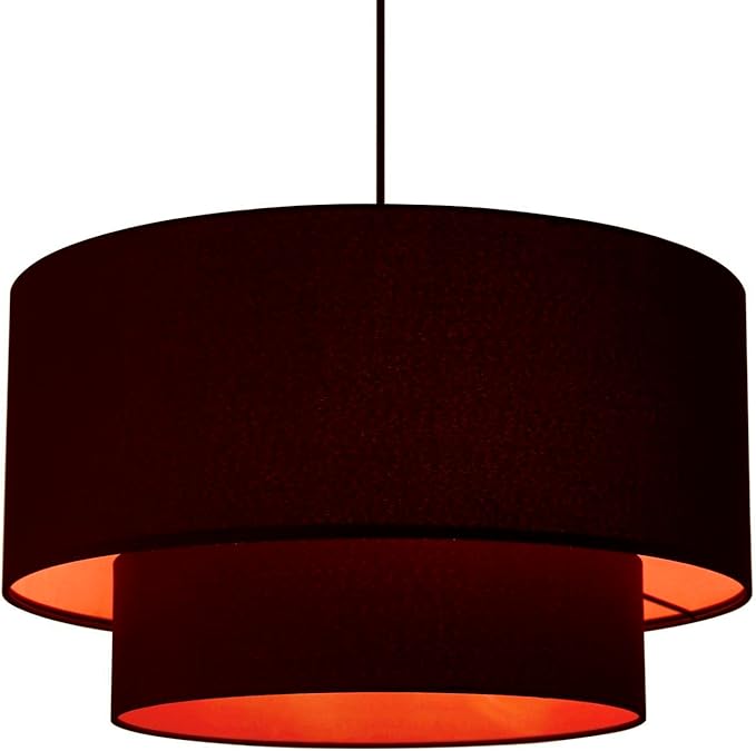Livex Lighting 45618-04 Sentosa Collection 3-Light Pendant Hanging Light with Black and Orange Hardback Fabric Shade, Black, 20 x 20 x 99
