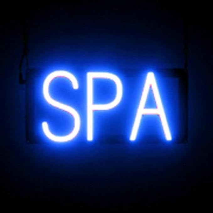 SpellBrite SPA Sign | Beauty-Related Sign with Neon Look, Blue LED Light Source | 13.4" x 6.3"