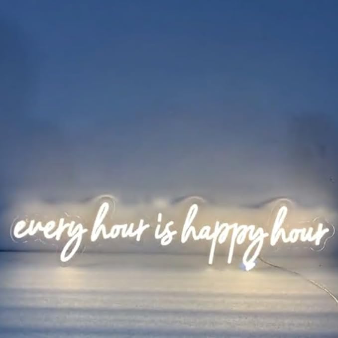 Every hour is happy hour, Neon Light Sign, Bar Cart Decor, Home Bar Wall Art Sign, New Kitchen Wall Décor Size:H6 x W32inches