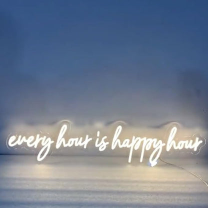 Every hour is happy hour, Neon Light Sign, Bar Cart Decor, Home Bar Wall Art Sign, New Kitchen Wall Décor Size:H6 x W32inches