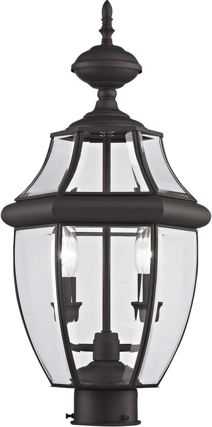 Livex Lighting 2254-07 Monterey 2 Light Outdoor Bronze Finish Solid Brass Post Head with Clear Beveled Glass