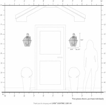 Livex Lighting 2281-04 Westover 2 Light Outdoor Black Finish Solid Brass Wall Lantern with Clear Beveled Glass