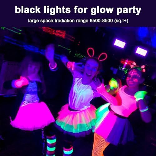 Black Lights 500W LED Flood Light with Plug(6ft Cable), IP66 Waterproof Black Lights for Party, Stage Lighting, Aquarium, Body Painting, Halloween, Neon Glow in The Dark (2 Pack)