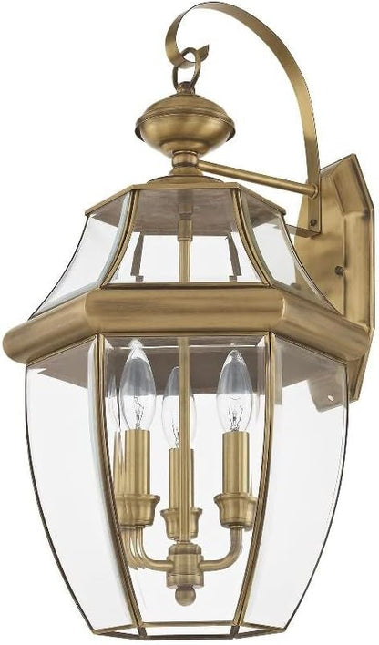 Livex Lighting 2351-06 Outdoor Wall Lantern with Clear Beveled Glass Shades, Verdigris