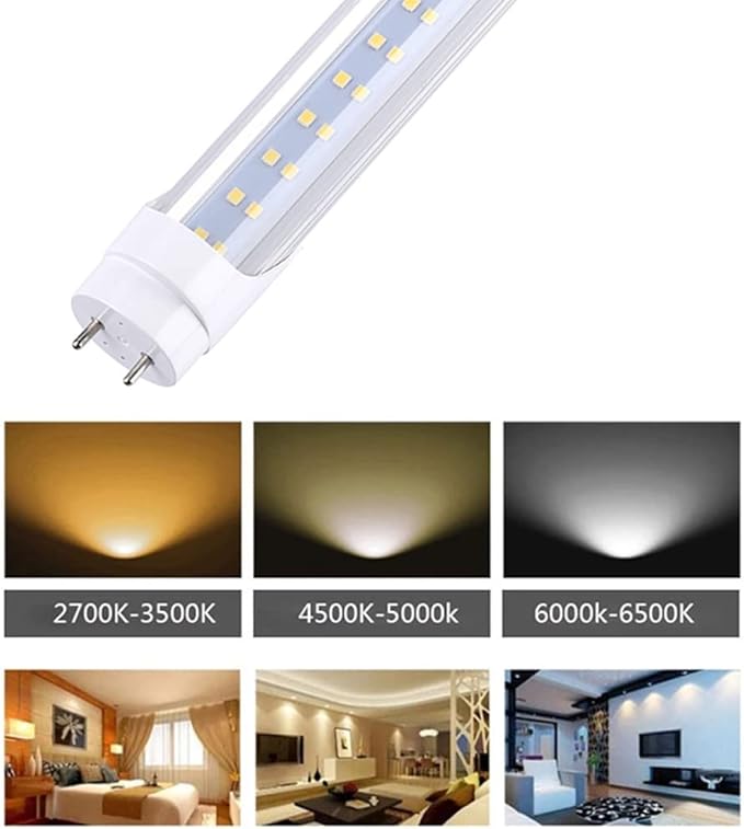 T8 LED Light Bulb 4FT, Ballast Bypass Required, 3360 Lumens, 2pin G13 End Day White 5000K, Replace 80W Fluorescent Light,Cold White 6000K, Dual-End Powered Clear Cover AC 85-277V 25Pack