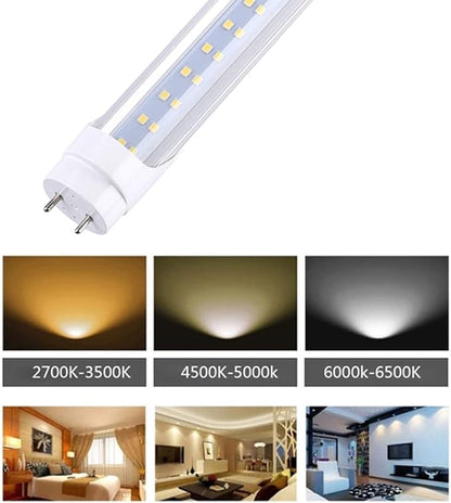 T8 LED Light Bulb 4FT, Ballast Bypass Required, 3360 Lumens, 2pin G13 End Day White 5000K, Replace 80W Fluorescent Light,Cold White 6000K, Dual-End Powered Clear Cover AC 85-277V 25Pack