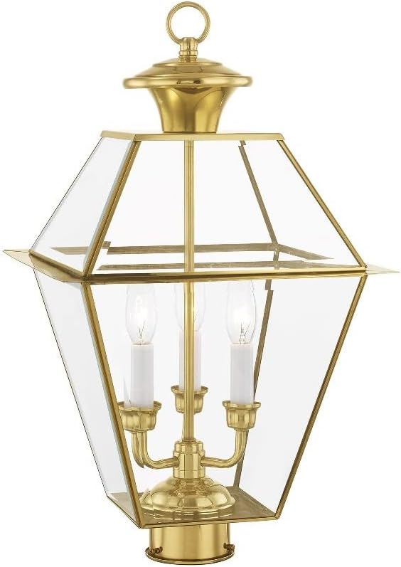 Livex Lighting 2384-02 Traditional Three Light Post-Top Lantern from Westover Collection Cast Finish, 12.00 inches, Polished Brass