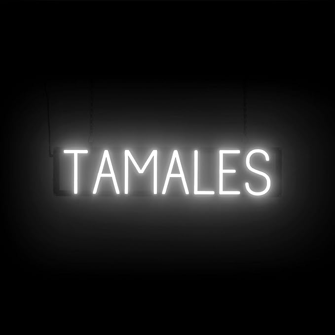 SpellBrite TAMALES Sign | Mexican Food-Related Sign with Neon Look, White LED Light Source | 28.8" x 6.3"