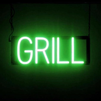 SpellBrite GRILL Sign | Food-Related Sign with Neon Look, Green LED Light Source | 17.0" x 6.3"