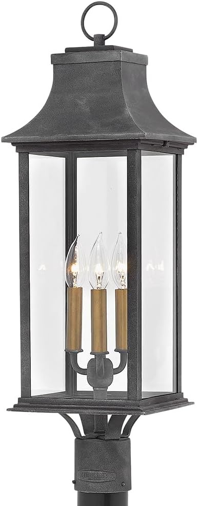 Hinkley Adair Collection Three Light 4W LED Outdoor Post Mount, Aged Zinc w/Clear Glass