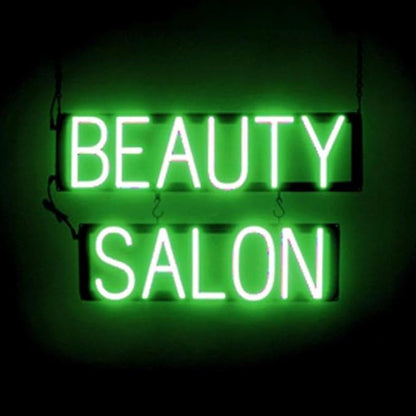 SpellBrite BEAUTY SALON Sign | Beauty-Related Sign with Neon Look, Green LED Light Source | 24.4" x 15.0"