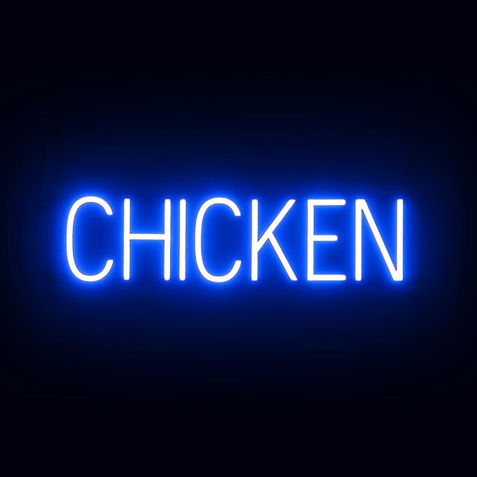 SpellBrite CHICKEN Sign | Food-Related Sign with Neon Look, Blue LED Light Source | 25.3" x 6.3"