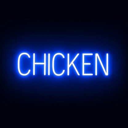 SpellBrite CHICKEN Sign | Food-Related Sign with Neon Look, Blue LED Light Source | 25.3" x 6.3"