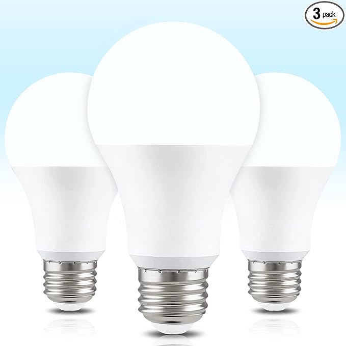 Neporal Full Spectrum Light Bulb, 6000K Natural Sunlight Bulbs, Cool White, 9W 60W Equivalent A19, E26/E27 LED Light Bulbs for Study Office Bedroom Living Room, Pack of 3